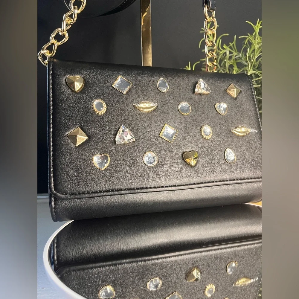 Betsey Johnson Black Rhinestone Studded Mini Crossbody Bag NWT